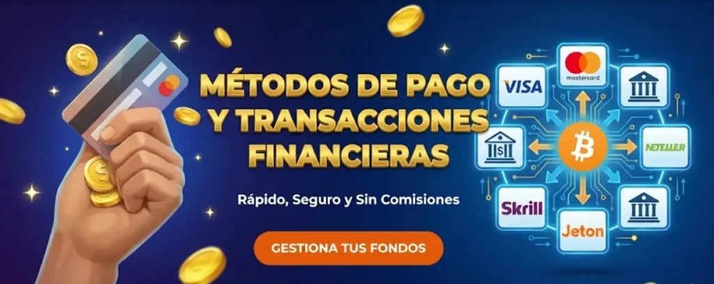 Banner de métodos de pago en Nine Casino con tarjetas y criptomonedas para depósitos seguros.