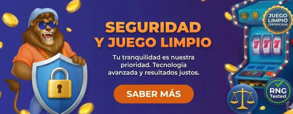 Banner de seguridad y juego limpio en Nine Casino con escudo y certificados de confianza.